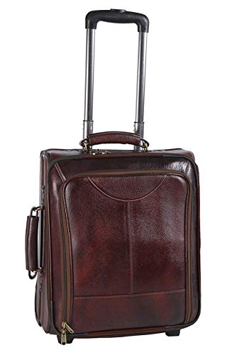 Image of HAINE Genuine Leather Overnighter Travel Trolley Cabin Luggage Bag, Brown