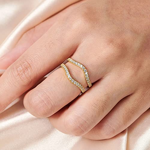 Ring Enhancers Cubic Zirconia Curved Wedding Band for Women Guard Engagement Ring Sterling Silver/Rose Gold/Yellow Gold Size 5-103
