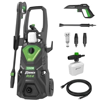 Ribimex Idropulitrice ad Alta Pressione RX4, 2200W, 160 Bar, 480 L/h, Getto Regolabile, Serbatoio Detergente 550 mL, Tubo da 5 m, Protezione IPX5, Arresto Automatico, Avvolgitubo Integrato - PRNHP04