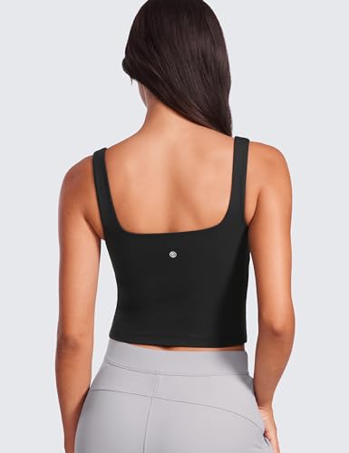 CRZ YOGA Womens Butterluxe Double Lined Square Neck Tight Tank Tops Sleeveless Workout Cropped Casual Yoga Fitted Shirts2