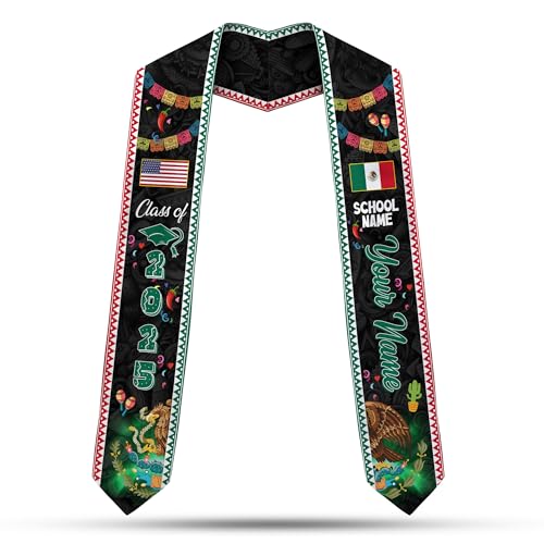 MonkeyVan Custom Mexican Graduation Sash Mexican Flag Graduation Stole Mexican Stoles for Graduation 2025 Mexican Graduation Sash Mxc2