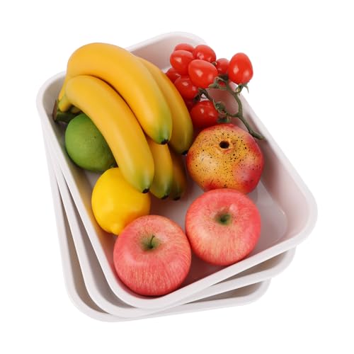 ASelected 3Pcs Plastics Serving Platters,35X24Cm Rectangular Plastic Restaurant Serving Tray Plastic Serving Tray,Reusable Food White Tray for Snacks, Food, Cookie and Entertaining Parties Party