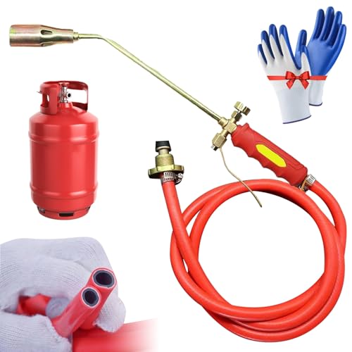 Adjustable Liquefied Gas Flame Torch Set, Propane Torch Weed Burner Kit Heavy Duty with Self Igniting, High Output Flamethrower for Flame Weeding, Roof Asphalt, Ice Snow Removal(Double switch)