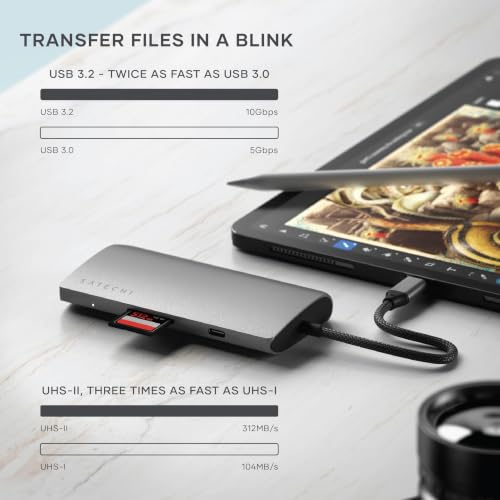 Image of Satechi 8-in-1 USB-C Hub V3, 8K HDMI, Multiport Adapter, Space Grey