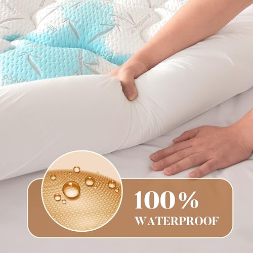 100% Waterproof King Size Mattress Topper, Thick Pillow Top Mattress Pad,Up to 21 Inch Deep Pocket,Soft Breathable Mattress Pad for Back Pain, Protector Cover(White)