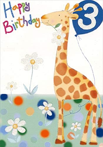 Designer Greetings Giraffe with Flowers and Balloon Age 3 / 3rd Birthday Card for Boy