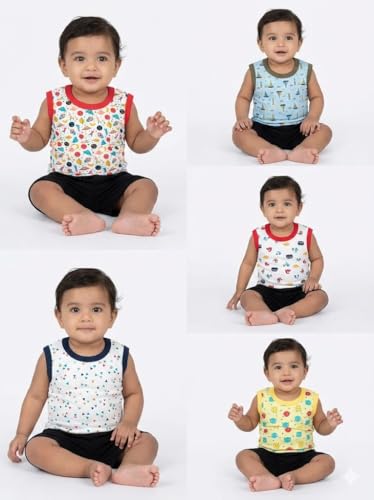Image of NammaBaby Unisex Baby Boys and Girls Sleeveless Regular Fit T-Shirt Top