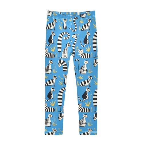 Lemurs Madagascar on Blue Pattern Kids Baby Girls Legging Comfortable High Waisted Yoga Pants Running