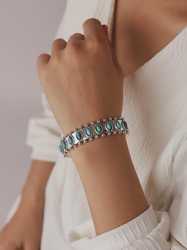 MINACHI Created Turquoise Bangle For Women - Oval Shape Cuff Bangle Jewelry4