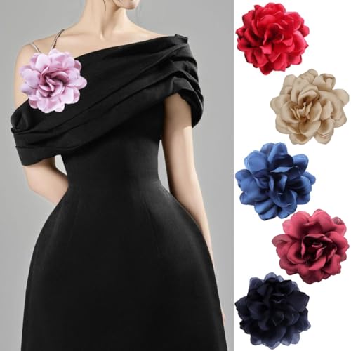 Image of Large Camellia Satin Fabric Flower Brooch Pins Hairpin for Women,ladies. (Wine red)