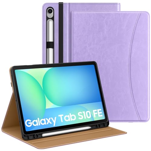 Image of MoKo Case for Samsug Galaxy Tab S10 Lite / S10 FE / S9 FE / S9 10.9 /11 Inch | Built-in S Pen Holder Case for Samsung Tablet (2025 /2023), PU Leather, Hand Strap & Front Pocket, Light Purple