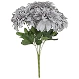 Lacomfy Artificial Dahlias Flowers 7 Heads Faux Flowers Gray Fake Flowers Silk Dahlia Flowers Bouque