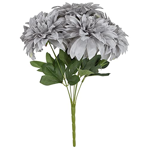 Lacomfy Artificial Dahlias Flowers 7 Heads Faux Flowers Gray Fake Flowers Silk Dahlia Flowers Bouquet For Table Centerpiece Wedding Party Diy Home Desk Decoration Flower Arrangement, Pack Of 1, Grey #TOP5