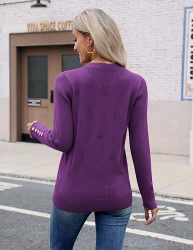 Zeagoo Womens V Neck Sweaters Shirts Long Sleeve Lightweight Ribbed Knit Pullover Sweater Blouse Tops with Buttons Oufits4