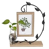 Bilderrahmen Holz mit Vase und Metall Ständer Doppelglas Fotorahmen Personalisiert Vintage Holzbilderrahmen 10x15 Kann Rotieren Fotogeschenke Bilder Weihnachten Hochzeit Familie Geschenk für Mama Oma