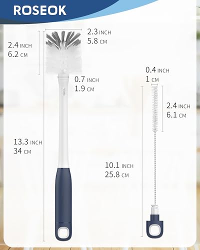 Image of ROSEOK 2 in 1 Bottle Brush with Straw Cleaner Brush, Water Bottle Brush | For Cleaning Glass, Sports Bottle, Coffee Mug, Cup Cleaner, Navy Blue, 2 Pack