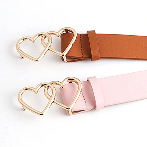 Heart Belt Women PU Leather Belts with Double Heart Ring Metal Buckle for Jeans Shorts Casual Waist Belt4