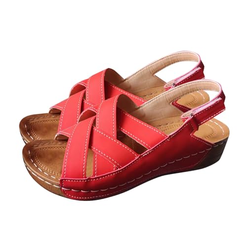 ZTFYKLIN Sandalias Deportivas De Mujer Playa Con Tacón Inclinado Y Pez Verano Para Sandalia Negras (Red, 42) Negro Confort Atadas Al Tobillo Chica Squecher Caminar Ortopedicas 39 Alpargatas