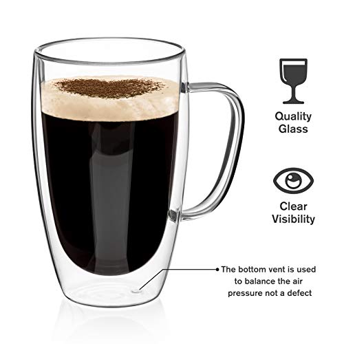 Double Walled Glass Coffee Mugs Glass Mug With Handles Double Wall Cappuccino Cups, 16oz Of Set 2 Coffee/tea Mugs, Clear Glasses Large With Handle - Thumbnail 2