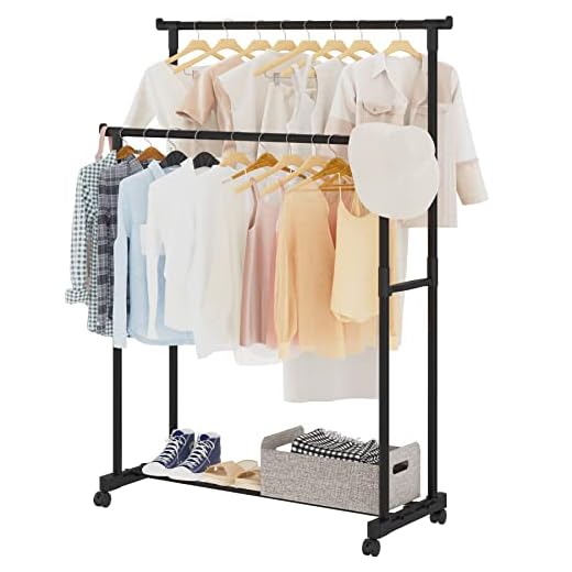 Calmootey Double Rod Clothing Garment Rack,Rolling Clothes Rack on Wheels,Hanging Clothes Organizer for Bedroom,Clothing Store, Hallway,Black