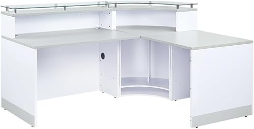 Miniatura 5 de NBF L Shaped Modern Reception Desk with Counter - 79" W x 63" D Retail Checkout Counter - Curved Front Desk Reception Counter - Countertop Welcome