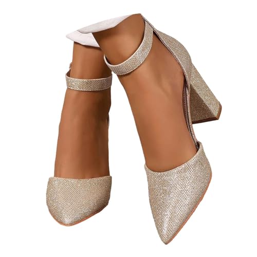 Generisch Damen Spitze Pumps Mit Blockabsatz Sommerschuhe Breite Füße Slingpumps High Heels Tanzschuhe Klassische Festliche Elegant Hochzeitsschuhe Plateau Riemchenpumps Trachtenschuhe Weiß 37-42EU