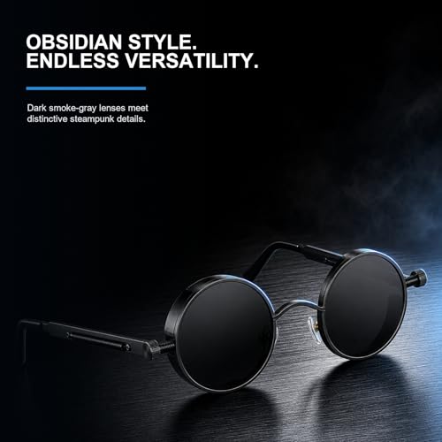 Image of PROUDDEMON Retro Gothic Steampunk Sunglasses for Women Men Round Lens Metal Frame