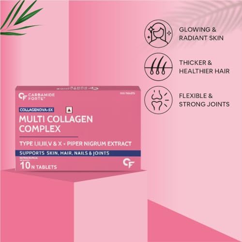 Image of Carbamide Forte Hydrolyzed Multi Collagen Tablets With 5 Types (I, II, III, V & X) for Joint Support & Glowing Skin | Collagen Supplements for Women & Men - 10 Tablets