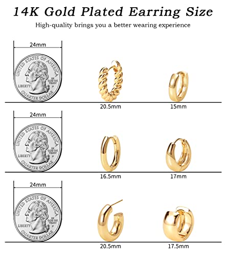 Ringcal Gold Hoop Earrings Set 14K Real Gold Plated Huggie Earrings Hypoallergenic Chunky Twisted Thick Jewelry For Multiple Piercing For Women thumb #1
