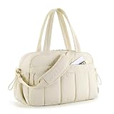 Shoulder Gym Bag for Women, Duffle Bag for Travel with Wet Pocket, Lightweight Carry on Weekender Duffel Handbag (White)