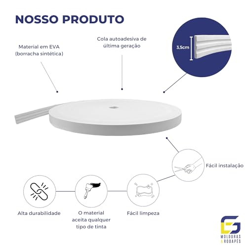 Moldura de Porta e Janela Rodameio Eva Autocolante Sol 3,5cmx5mm 10 Metros (Branco)