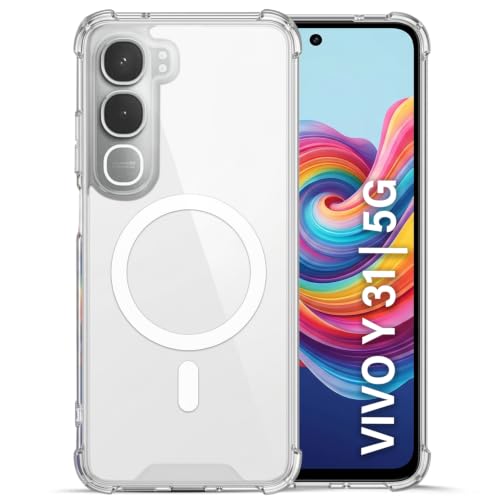 Image of TRUEUPGRADE Back Cover for Vivo Y31 / Y51 / Y51a 4G | Mag-Safe Printed Transparent Case | Hard PC Back + Soft TPU Bumper | Magnetic Print Shockproof Protective Cover | Crystal Clear