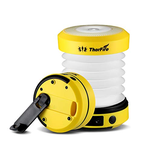 ThorFire Collapsible Camping Light, Camping Lantern Hand-Crank Powered, LED USB Rechargeable
