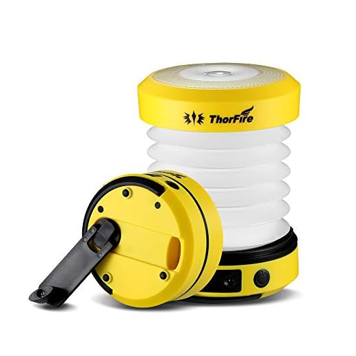 ThorFire Collapsible Camping Light, Camping Lantern Hand-Crank Powered, LED USB Rechargeable