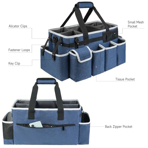 Cleaning Caddy Bag,Extra Large Cleaning Supplies Organizer with Handle for Housekeepers,Blue