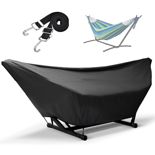 YYJAILZQ Hammock Cover Waterproof 10-15FT Outdoor Hammock Covers with Elastic Ropes Adjustable Buckle and Zip 420D Oxford HammockBeds Cover for Garden Patio Beach Hammocks Stand (Black 9-10FT)