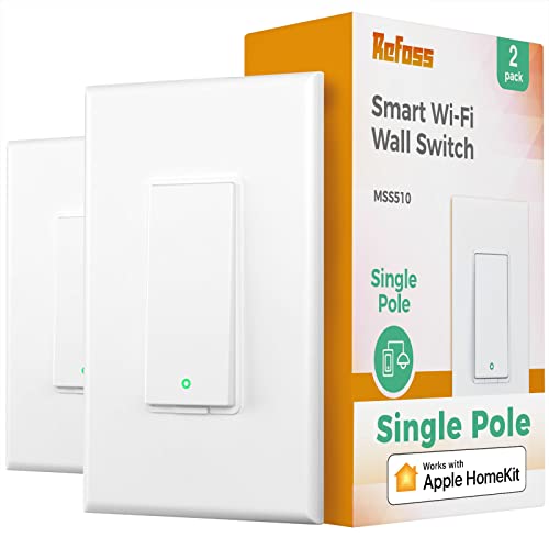 Refoss Smart Light Switch 2 Pack, Single Pole Smart Switch, Neutral Wire Required, Compatible with Apple HomeKit, Amazon Alexa and Hey Google, 120V AC, 2.4GHz Wi-Fi, Voice Control, No Hub Required