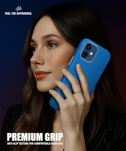 Image of WOW IMAGINE Back Cover for iPhone 12 | Shockproof Tough Leather Texture Hard Mobile Case | Ultra Slim Non-Slip Grip | Inner Velvet Fabric | Metal Camera Ring - Blue