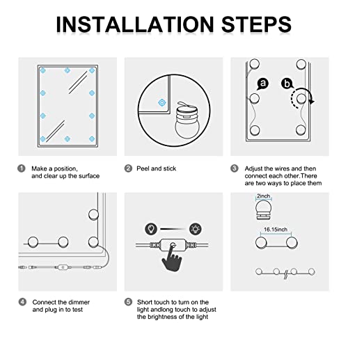 Led Vanity Mirror Lights, 12.5Ft Makeup Lights For Vanity Stick On, Natural Daylight Dimmable Bulbs, Diy Ball Lights For Dressing Table Bathroom Wall Mirror Lighting (Mirror Not Included) #TOP4