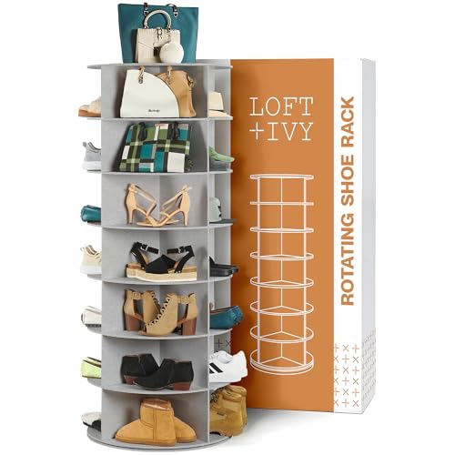 LOFT + IVY 7 Tier Rotating Shoe Rack Tower – 360° Spinning Storage Organizer, Modern Round Shoe Carousel for Closet, Entryway, Bedroom – Space Saving Rotating Lazy Susan Storage Tower