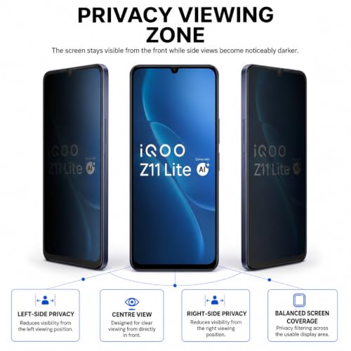 Image of ArmourPro Privacy Tempered Glass for IQOO Z11 Lite - Anti-Spy Anti Peeping Screen Protector, 9H Hardness, Edge-to-Edge Coverage, Ultra Thin, Bubble-Free Installation Kit | Black