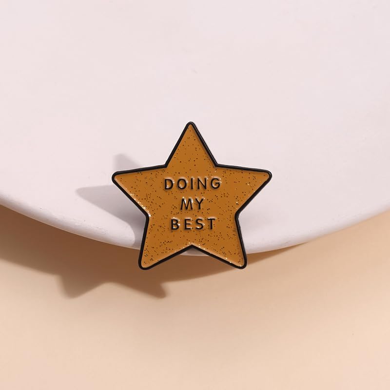 Image of inchi Tried inch Stars Enamel Pin inchDoing My Best inch Gold Glitter Star Enamel Pin Pop-Enamel Pin Lapel Badges Brooch for Women Men