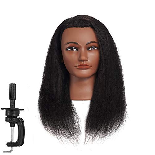 Hairginkgo Afro Mannequin Head 100% Real Hair Manikin Head Styling Hairdresser Training Head