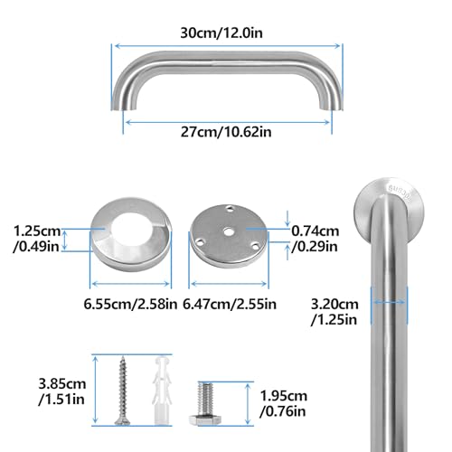 image for Rackickyer Shower Grab Bar, 2 Pack 12 Inch Brushed Nickel Bathroom Saf