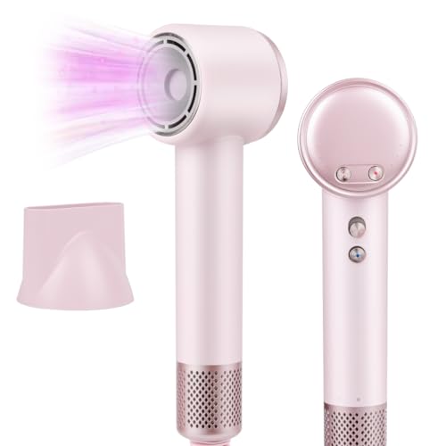 Hair Dryer 200 Million Negative Ionic Hairdryer 3 Speed 4 Heat Setting 110 000 RPM High Speed Brushless Motor Blow Dryerwith Magnetic Nozzle51dB Low Noise Travel Hairdryers for Women and Men (Pink)