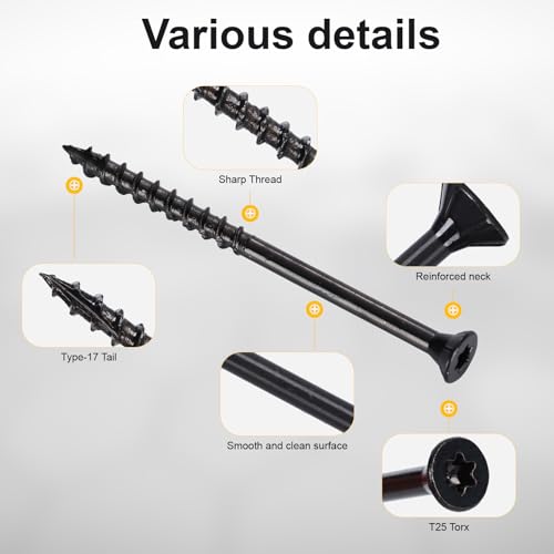 Image of Wood Screws #10 x 3-1 /2'', T25 Star Torx Drive Flat Head Deck Screws, Black, 58Pcs (1lb)
