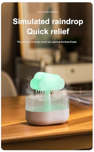 Image of QIWA Rain Cloud Humidifier with Essential Oil Diffuser, 7-Color LED Night Light, Natural Rain Sound, 200ml Water Tank, Auto Shut-Off, Quiet Mist Maker for Bedroom, Nursery, Office & Home Decor