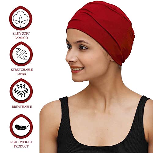 Image of The Headscarves Women Silky Soft Bamboo Viscose Sleep Cap for Hair Loss Chemo Headwear Skull Cap Free Size (Multicolor) (HS3 Multicolor)