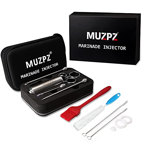 Stainless Steel Meat Injector Kit, Meat Injector Syringe with Needles, Seasoning Injector Marinades for Meats, MUZPZ Turkey Injector Marinade Flavors with 3 Marinade Needles for BBQ Grill Smoker