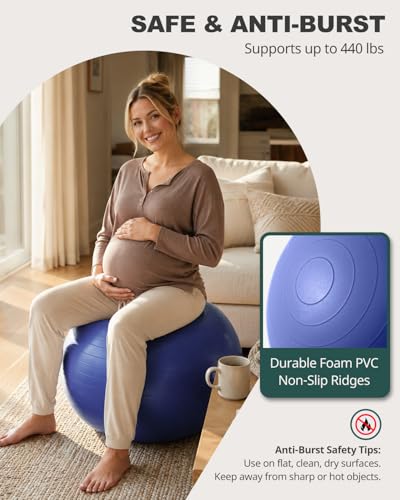 Image of Trideer Yoga Ball for Exercise, Pilates, Core & Balance Training, Stability Ball for Pregnancy & Birthing Prep, Physical Therapy, Daily Stretching, Office Chair for Active Sitting, Quick Pump Included